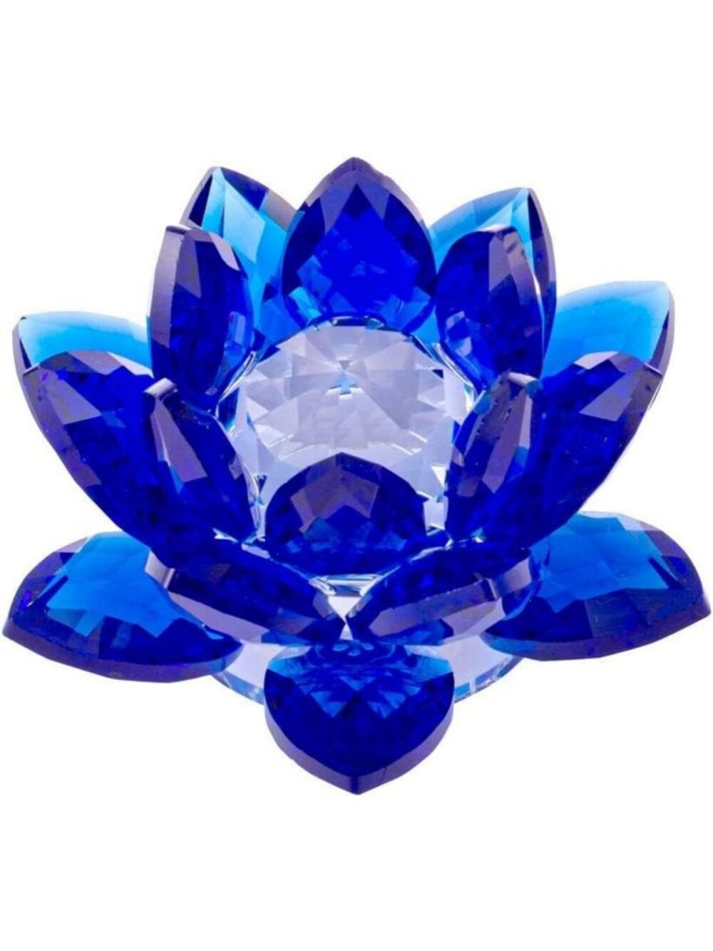 Amlong Crystal 5 Inch Sapphire Blue Crystal Lotus Flower Feng Shui Home Decor